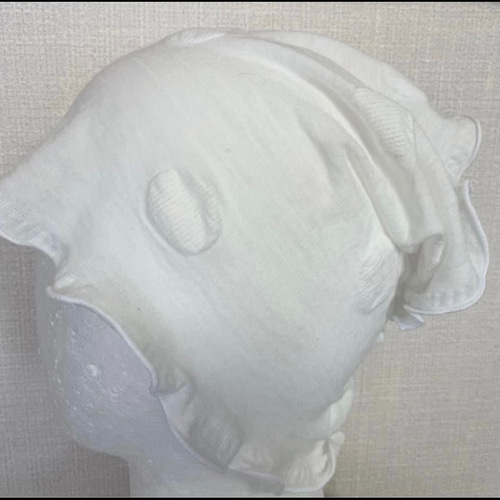 ドットエンボス加工綿100%ホワイトレースシングル手作りネック  