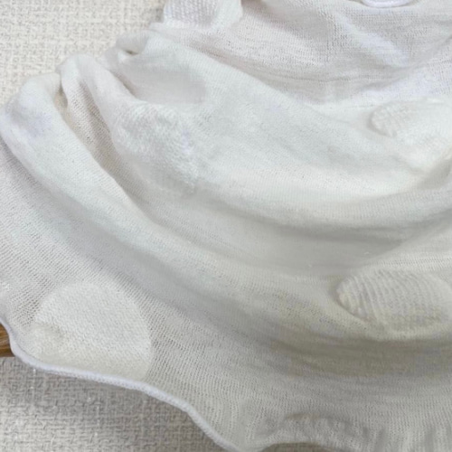 ドットエンボス加工綿100%ホワイトレースシングル手作りネック  