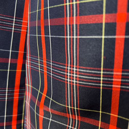 大島紬 ギャザースカート 8枚はぎ リボンベルト付き 濃紺に赤 格子柄  