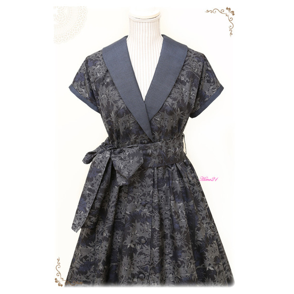 着物リメイクワンピース　正絹本場泥大島7マルキ入り　フリルリボン付きストール付き 着物リメイクワンピース 正絹本場泥大島7マルキ入り フリルリボン付き