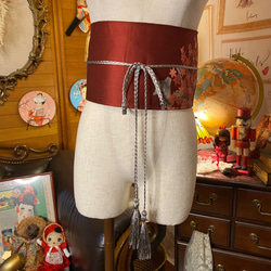 和洋折衷 帯 着物 和装 サッシュベルト 飾り帯 ウエストマーク リメイク ハンドメイド レトロ 古着 OB-87 2枚目の画像