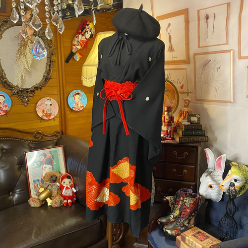 和洋折衷 黒留袖 着物 リメイク ワンピース ドレス ハンドメイド