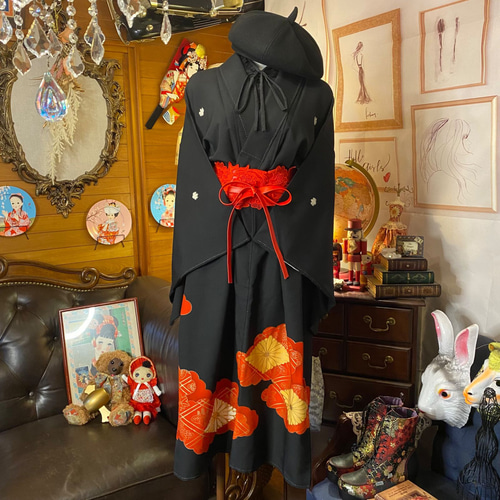 和洋折衷 黒留袖 着物 リメイク ワンピース ドレス ハンドメイド 和洋折衷 黒留袖 着物 リメイク ワンピース ドレス ハンドメイド