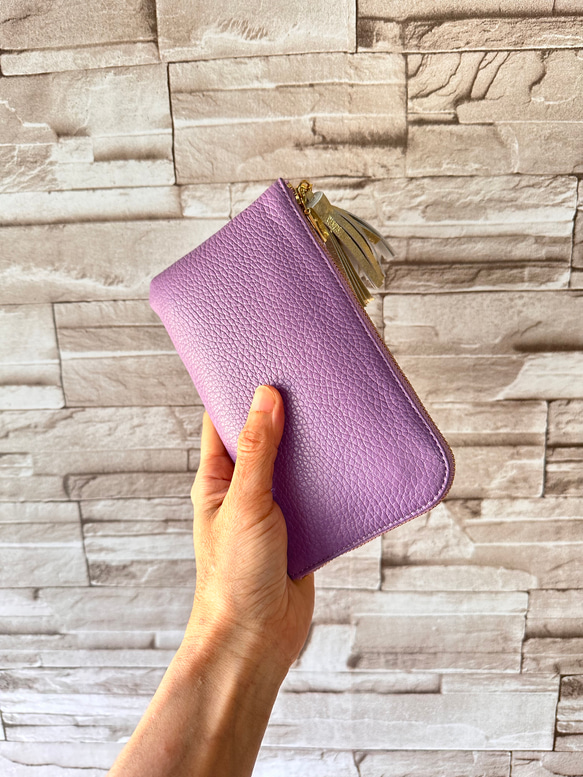 【受注生産】使いやすくてコンパクト☆L字ファスナー長財布『coronコロン』 藤パープル 