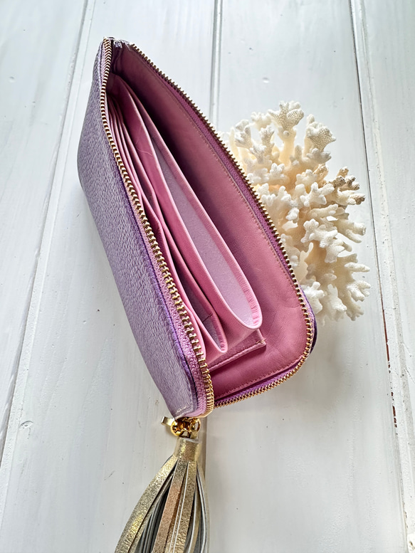 【受注生産】使いやすくてコンパクト☆L字ファスナー長財布『coronコロン』 藤パープル 