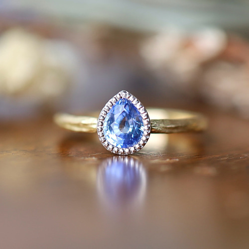 K18YG Pt900H さわやかスプリングブルーのサファイアリング 指輪  