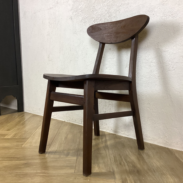 チーク 木製椅子 ワークチェア ダイニングチェア カフェ ダメージ仕上げ チーク無垢 ウォルナット cha403 6枚目の画像