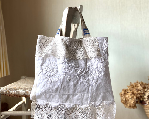 jpgoodbuy専用 whiteworkフランスアンティーク巾着バッグ*手刺繍 5c1751f3d03cca178035aa76bb509f