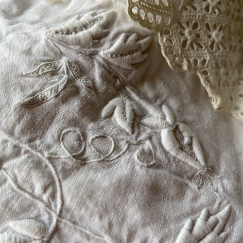芸術*貴重フランスアンティーク手刺繍＆レース*トートバッグ