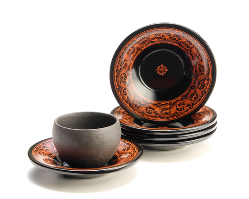 唐物キンマ塗茶托4客 唐物キンマ塗茶托4客