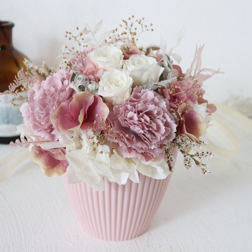 フラワーアレンジメント ～antique white pink～ プリザーブド
