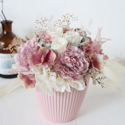 フラワーアレンジメント ～antique white pink～ プリザーブドフラワー