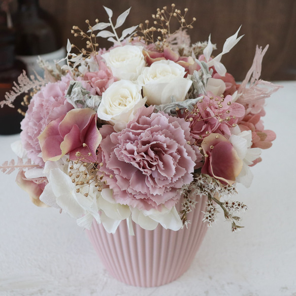 フラワーアレンジメント ～antique white pink～ プリザーブド