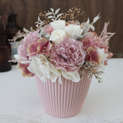 フラワーアレンジメント ～antique white pink～ プリザーブド