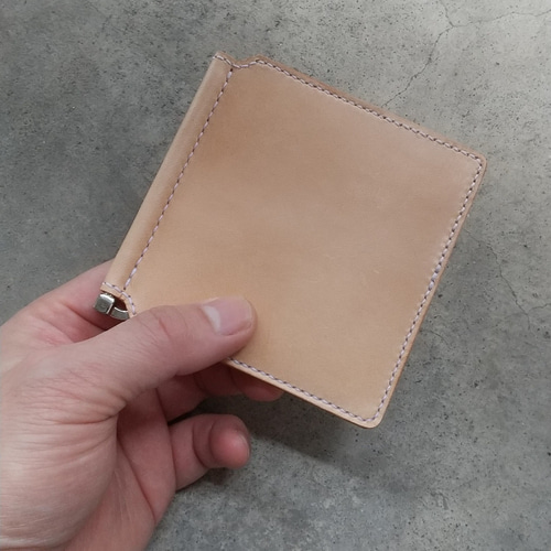 ハンドメイド】飴色に育つヌメ革の小銭入れ付きマネークリップ