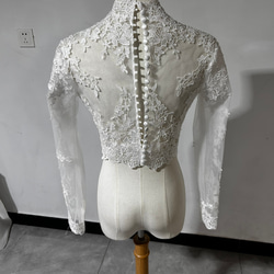 大人気上昇！ボレロ ウエディングドレス 可憐な花刺繍のトップス　ハイネック　長袖　ブラウス 2枚目の画像