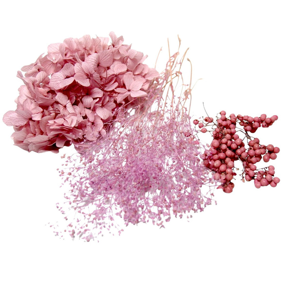 花卉材質套裝「3 片什錦丁香花」繡球花滿天星胡椒莓 Preza 植物標本室花材質髮飾 第2張的照片