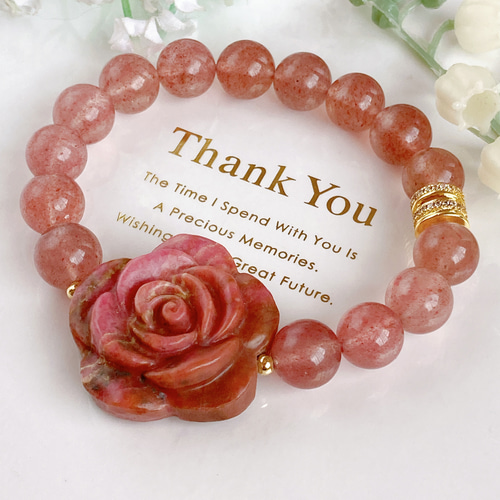 ⭕️天然石　ロードナイト　ブレスレット ✧₊⁎一点のみ˚✧₊⁎ ロードナイト薔薇ストロベリークォーツ天然石