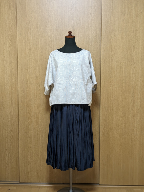 SOLD 着物リメイク ブラウス 白大島 FREE SIZE ブラウス さらあお 通販  