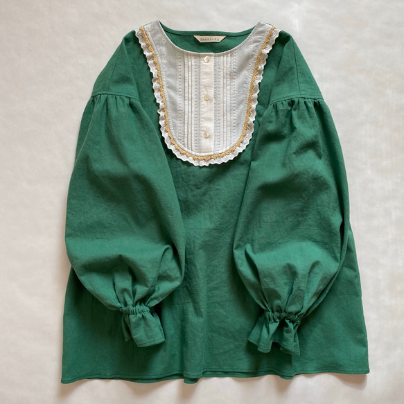 《 歌うあの子の Airy Blouse 》10/グリーン/緑/レース/刺繍/バルーンスリーブ/ブラウス 6枚目の画像