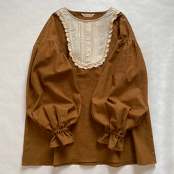 《 歌うあの子の Airy Blouse 》12/ブラウン/茶/レース/刺繍/バルーンスリーブ/ブラウス 7枚目の画像