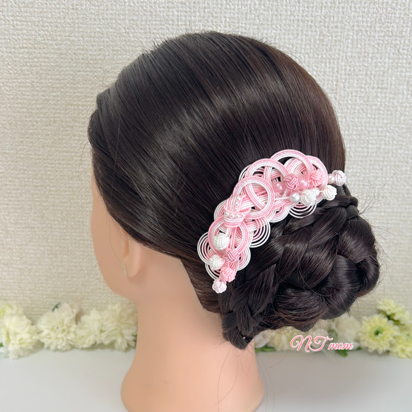 成人式卒業式結婚式・水引髪飾り・四つ輪・桜ピンク 6枚目の画像