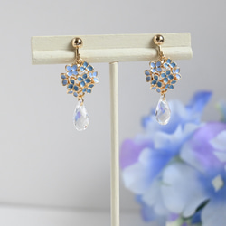 【数量限定】紫陽花【ブルー】×クリスタルピアス／イヤリング 1枚目の画像