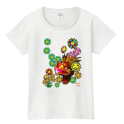 花とゲロッパリンの合唱：プリントスターTシャツ（レディース：白） 1枚目の画像