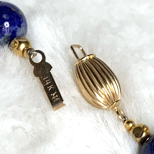 美しいラピスラズリ天然石ネックレス/淡水パールと14金パーツ  