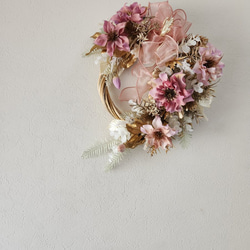 くすみピンク　華やかリース　ゴールド　シルバー　インテリア　大きいリース　壁飾り　造花 13枚目の画像