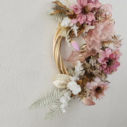くすみピンク　華やかリース　ゴールド　シルバー　インテリア　大きいリース　壁飾り　造花 11枚目の画像