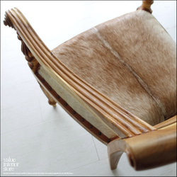 チークレザーアームチェアfurputi/03 ダイニングチェア 肘掛けイス 椅子 毛皮張り レザーチェア 本皮 シングル 5枚目の画像