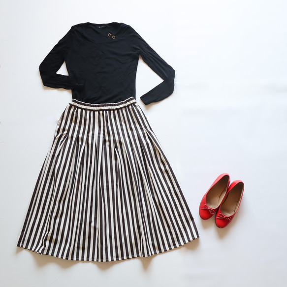 簡単オシャレコーデ ストライプスカート フレアスカート Pluston-dolce  