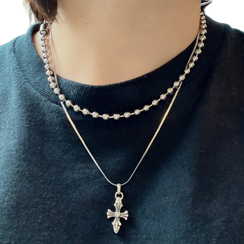 5mmボールとクロス×スネークの2連ネックレス 金属アレルギー対応