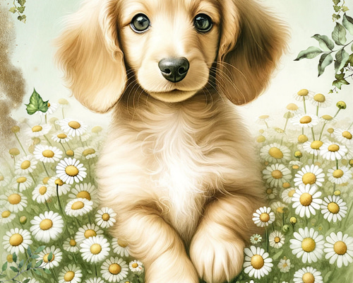 オリジナル 生地 ブロックデザイン パネル生地 犬 犬柄 ミニチュア