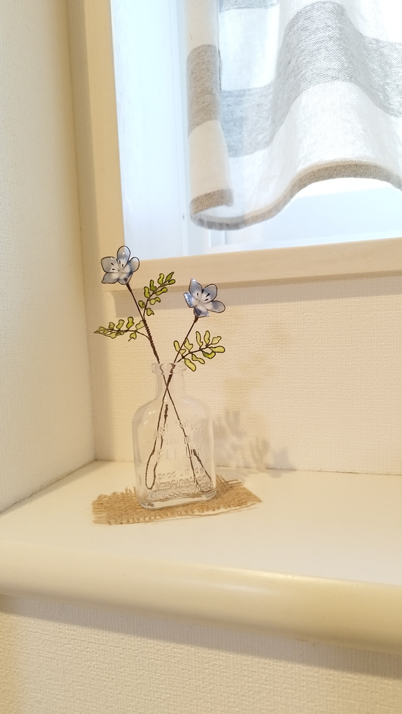 【ネモフィラ2本セット】　フェイクフラワー　玄関飾り　ニッチ飾り　一輪挿し　季節の花　青い花 14枚目の画像