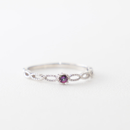 11月誕生石】小粒ミスティックトパーズ 透かしミルピンキーリング