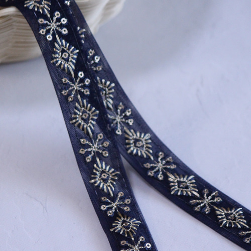 インド刺繍リボン No.18【ネイビー】 インド刺繍/刺繍リボン/刺繍 