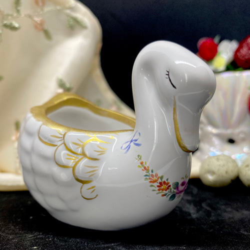 スワン　陶器　置物　小物入れ　アンティーク Vintage 1950s Ceramic Swan Tray/ビンテージ 陶器 スワン 小物