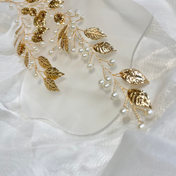 結婚式小物　ウェディング　ブライダル　ゴールド　小枝　　パーティー　ヘアメイク　ヘアアクセス　ヘッドドレス　髪飾り 3枚目の画像