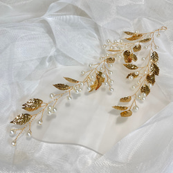 結婚式小物　ウェディング　ブライダル　ゴールド　小枝　　パーティー　ヘアメイク　ヘアアクセス　ヘッドドレス　髪飾り 5枚目の画像