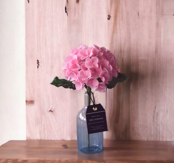 ◆粘土のお花◆　紫陽花・・・ピンク　シアンミニベース　A974 1枚目の画像