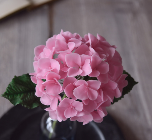 ◆粘土のお花◆　紫陽花・・・ピンク　シアンミニベース　A974 8枚目の画像