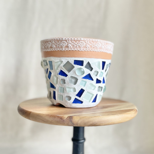 現品限り】【鉢のみ】ジュエリータイル鉢◇ガラスタイル◇タイル鉢  