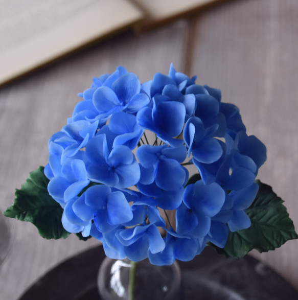 ◆粘土のお花◆　紫陽花・・・ブルー　シアンミニベース　A972 9枚目の画像