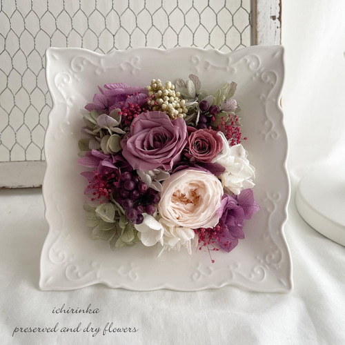 母の日ギフトにも スクエアフレームアレンジ〜ローズパープル〜 母の日