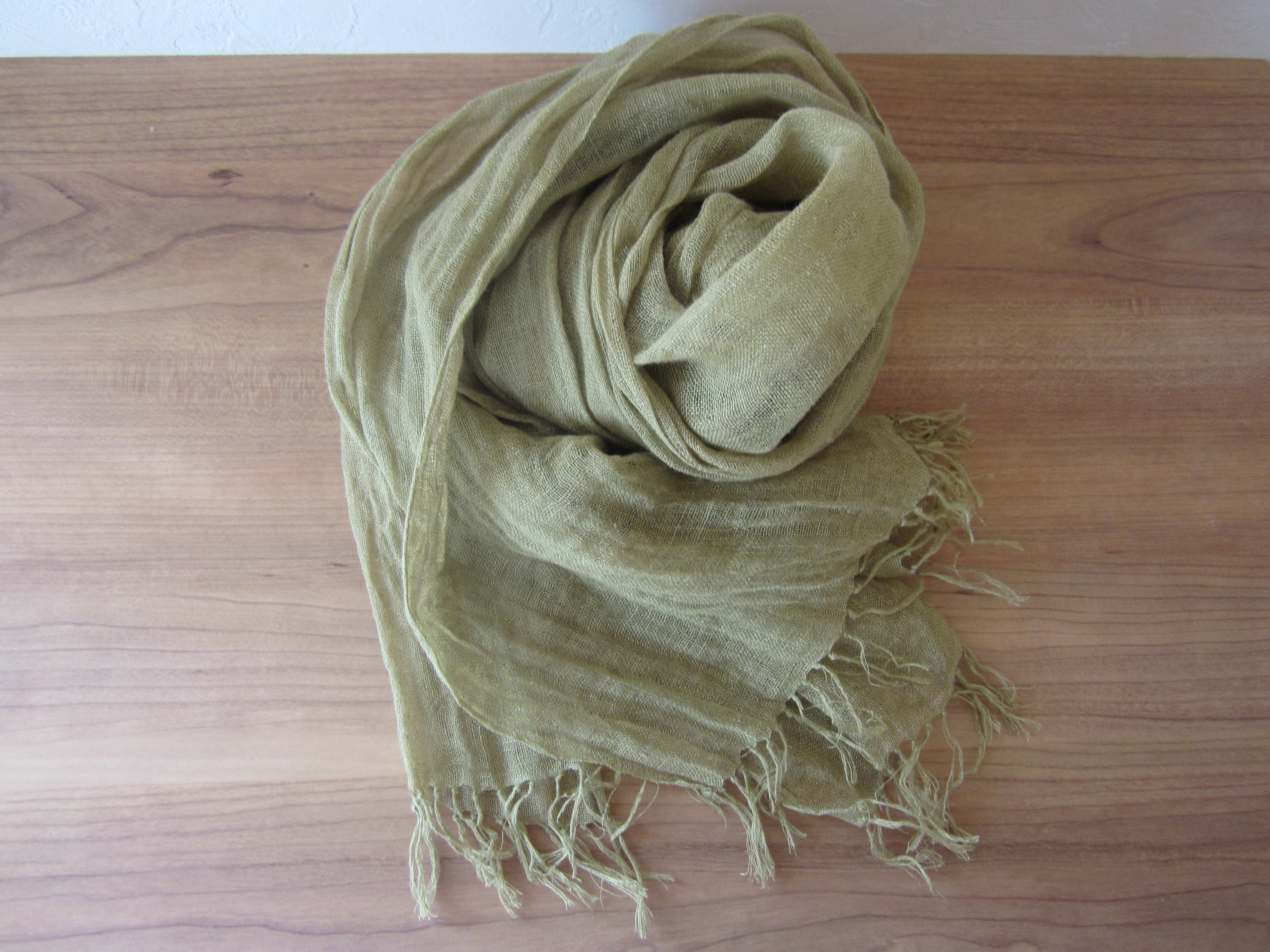 大人の手染めリネンストール　　抹茶