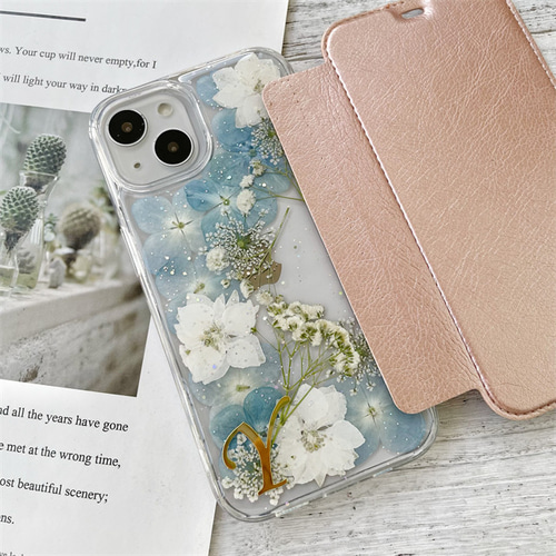 手帳型押し花スマホケース　全機種対応 小花のブーケ】 押し花スマホケース 全機種対応 手帳型ケース ソフト