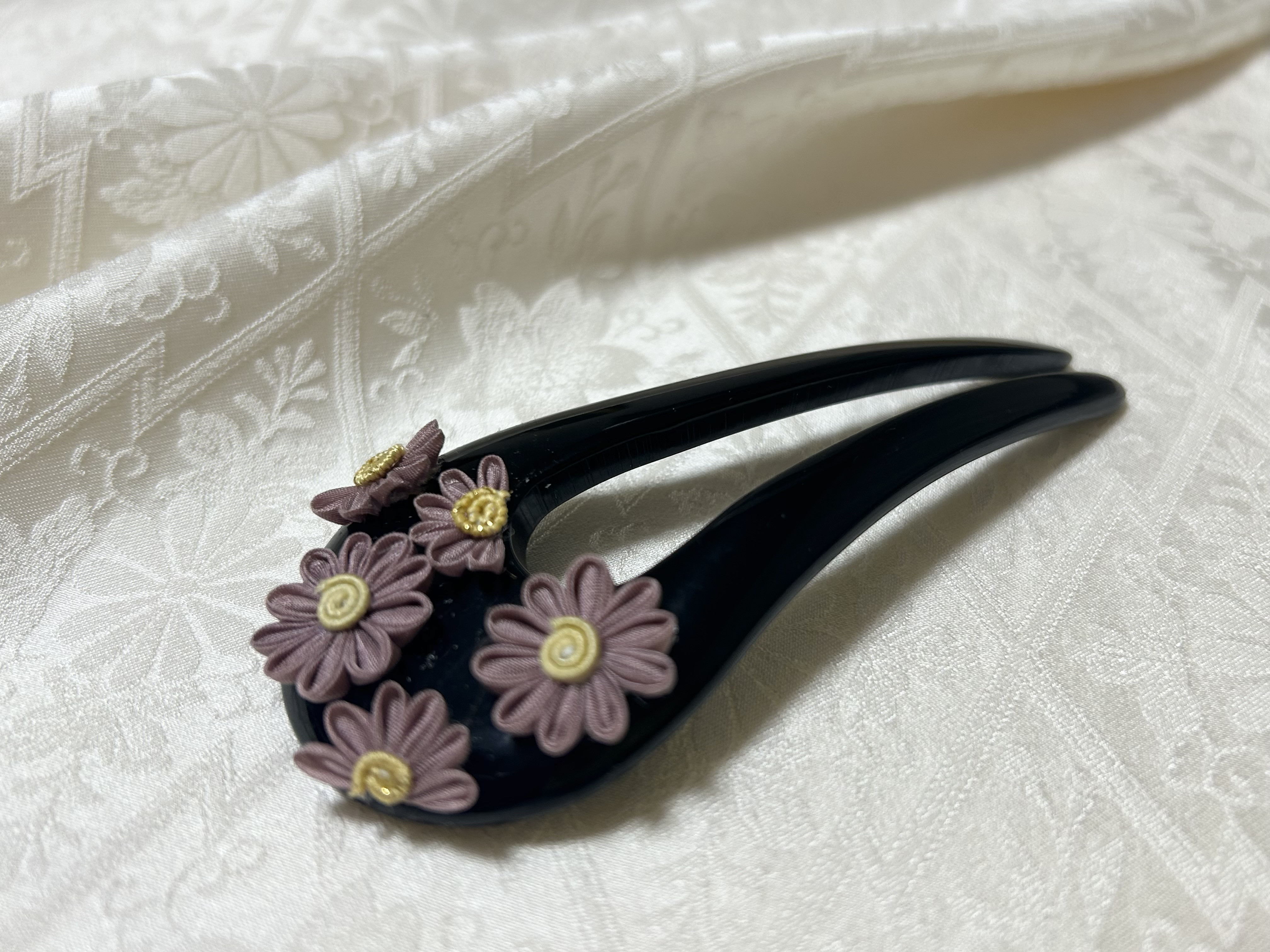 正絹羽二重つまみ細工　大人のかんざし　木台