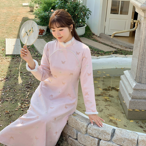 春夏新作 XL~5XL 中国風の花柄刺繍ワンピース 大きいサイズ レディース